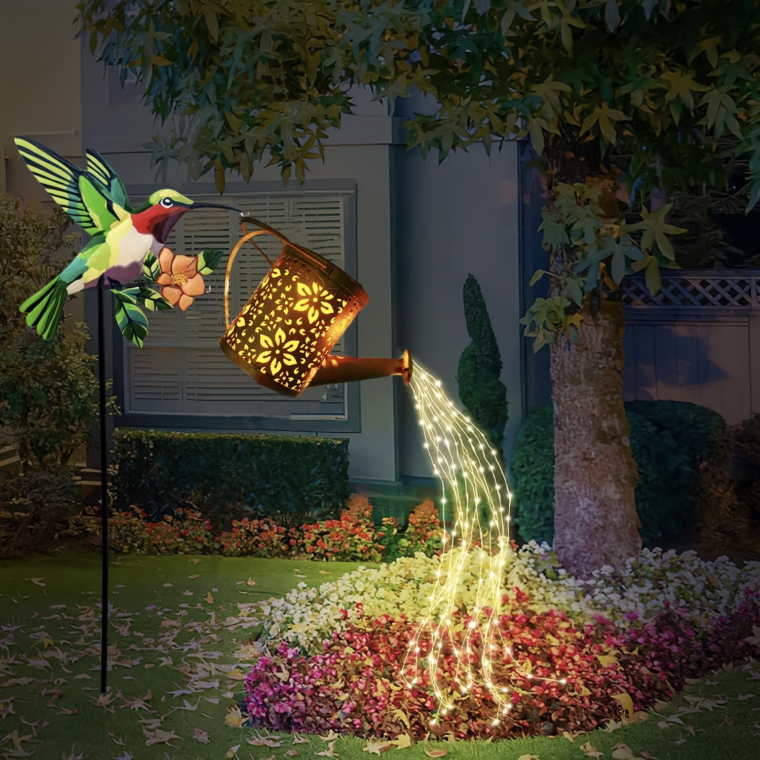 Solar-Powered Fairy Waterfall Garden Light – Magical Outdoor Hanging Kettle with Cascading LED Lights | Holiday & Garden Decoration