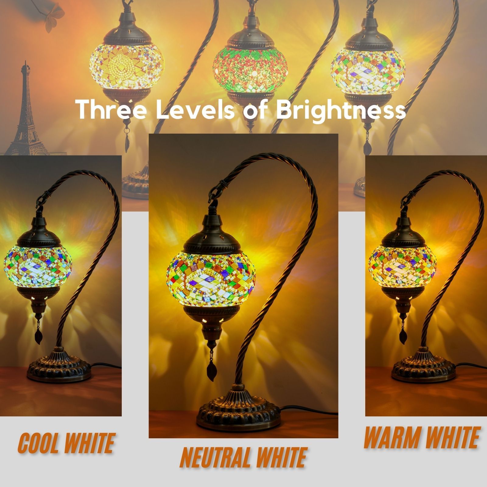 Handmade Turkish Mosaic Table Lamp with Metal Base Moroccan Style