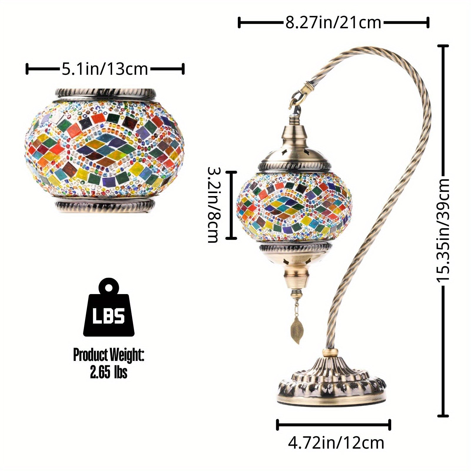 Handmade Turkish Mosaic Table Lamp with Metal Base Moroccan Style