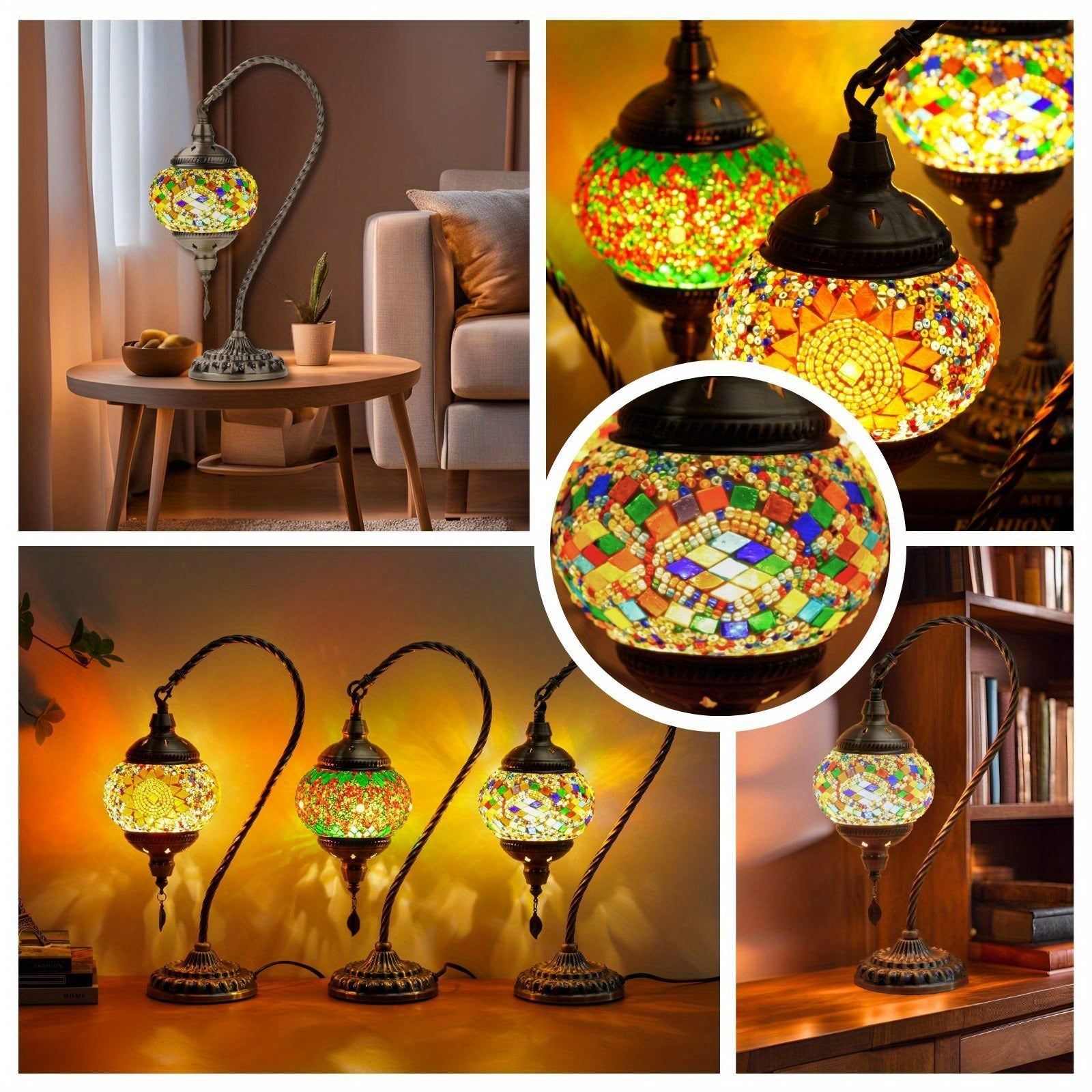 Handmade Turkish Mosaic Table Lamp with Metal Base Moroccan Style