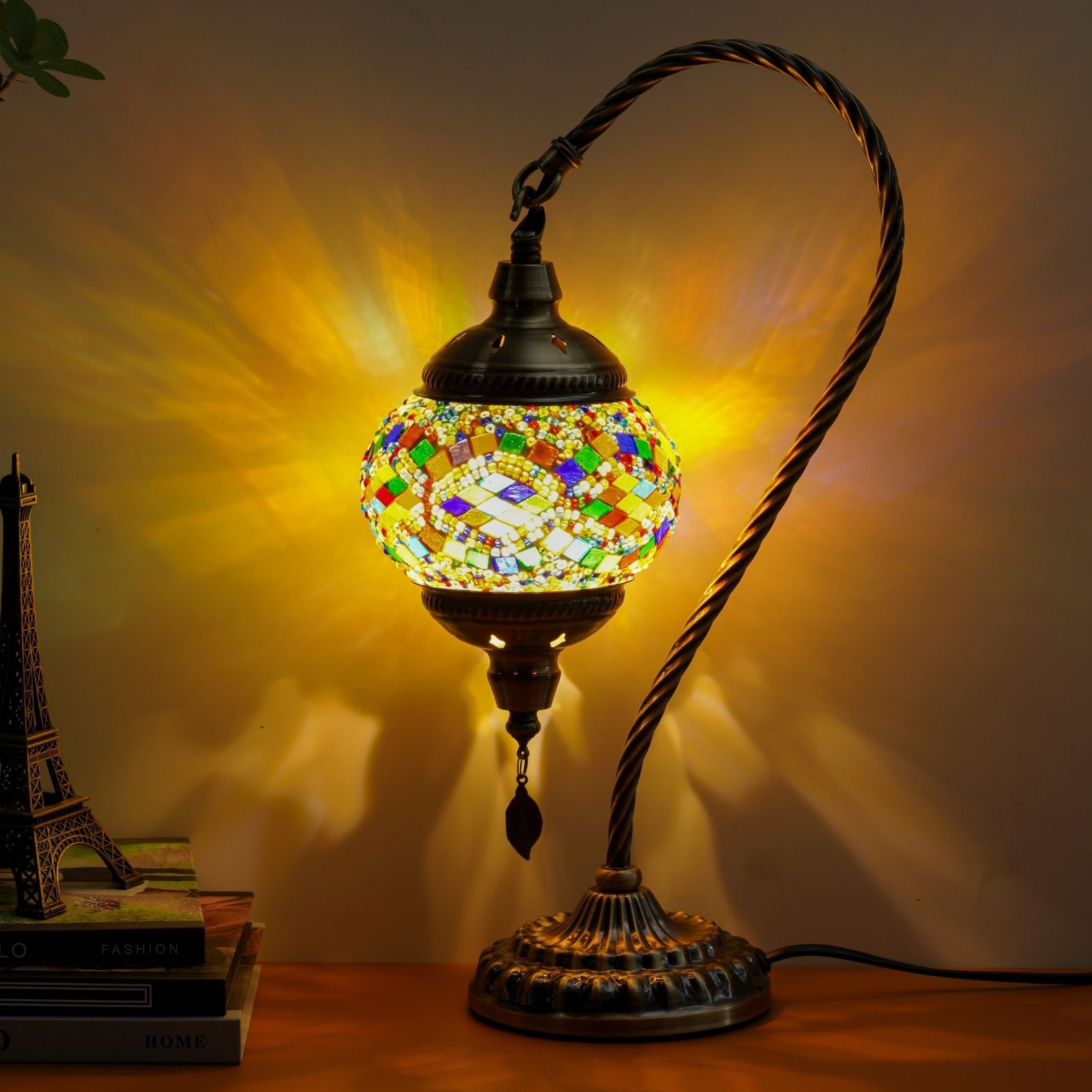 Handmade Turkish Mosaic Table Lamp with Metal Base Moroccan Style