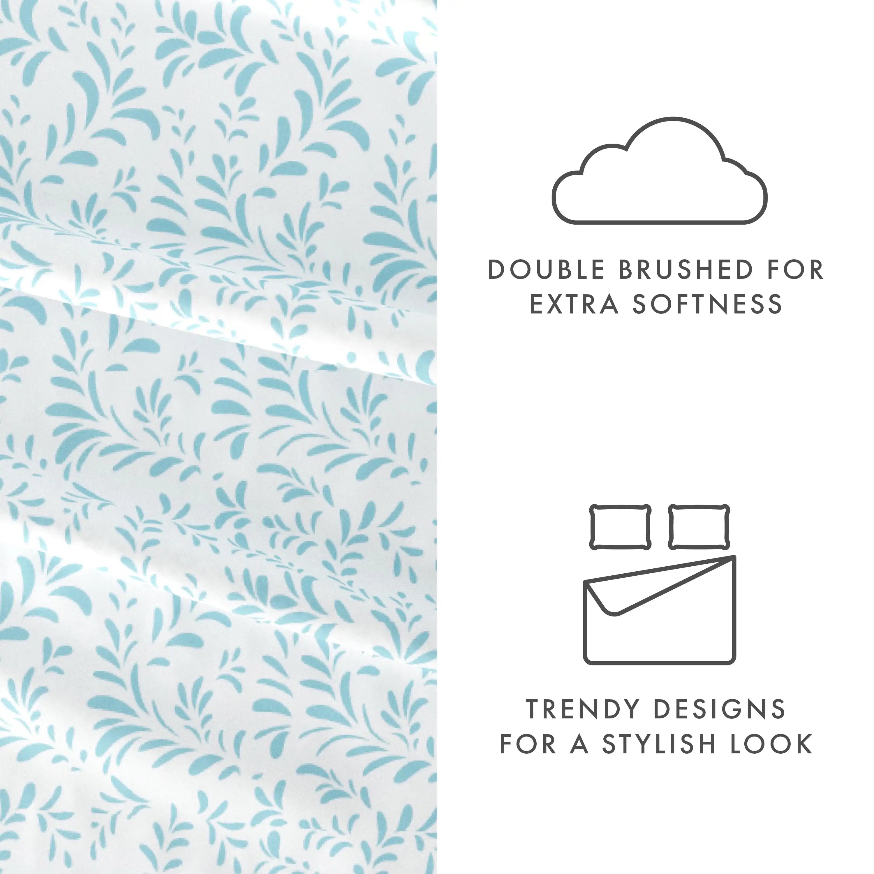 4-Piece Microfiber Bed Sheet Set – Light Blue Vine Pattern (California King)