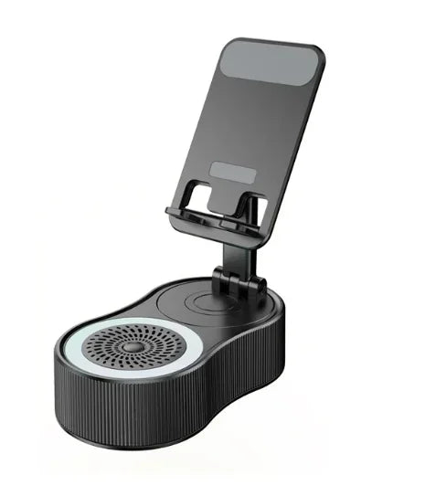 360° Wireless Bluetooth Speaker with LED Light & Foldable Phone Holder