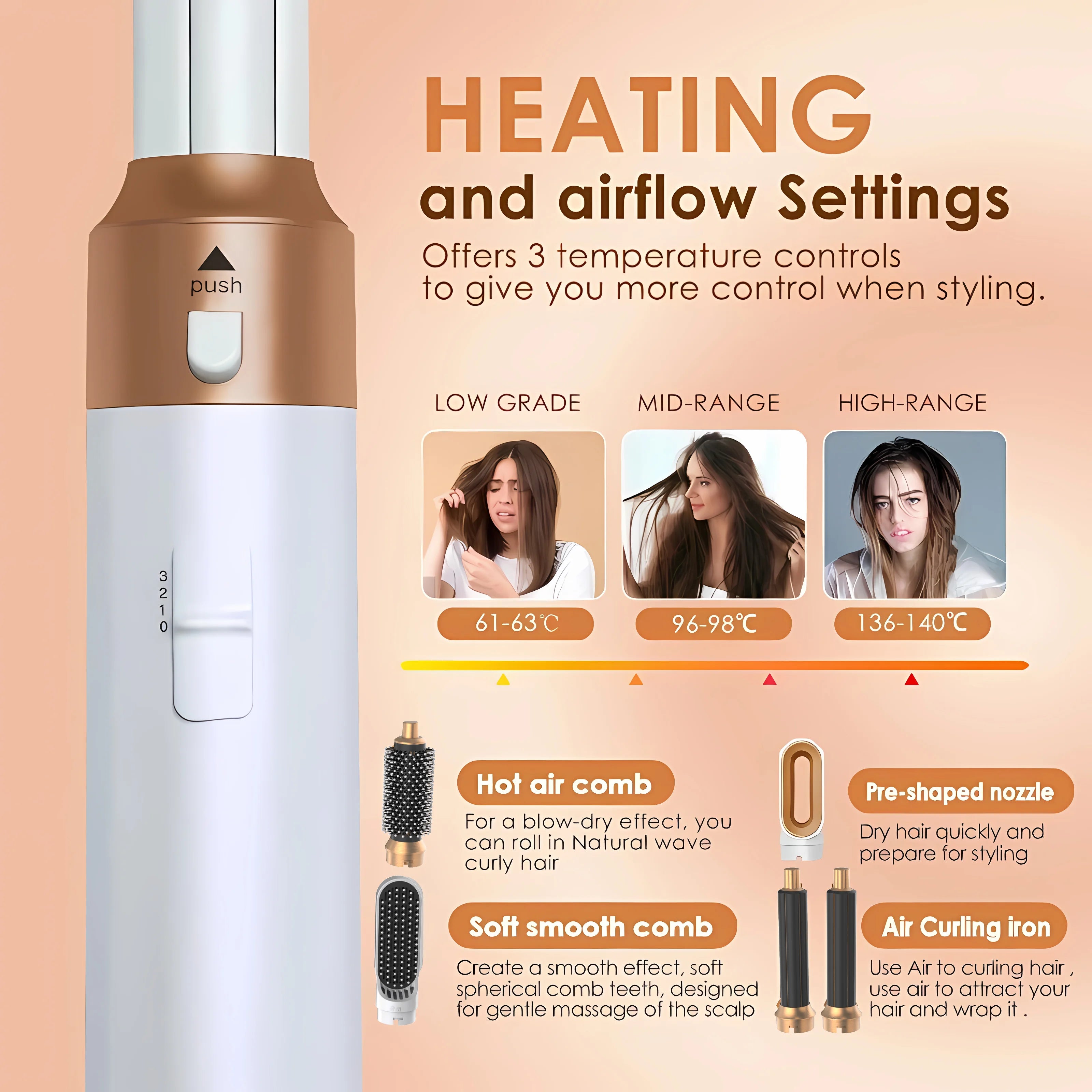 5 in 1 Hair Dryer Hot Comb Set Professional Curling Iron Hair Straightener