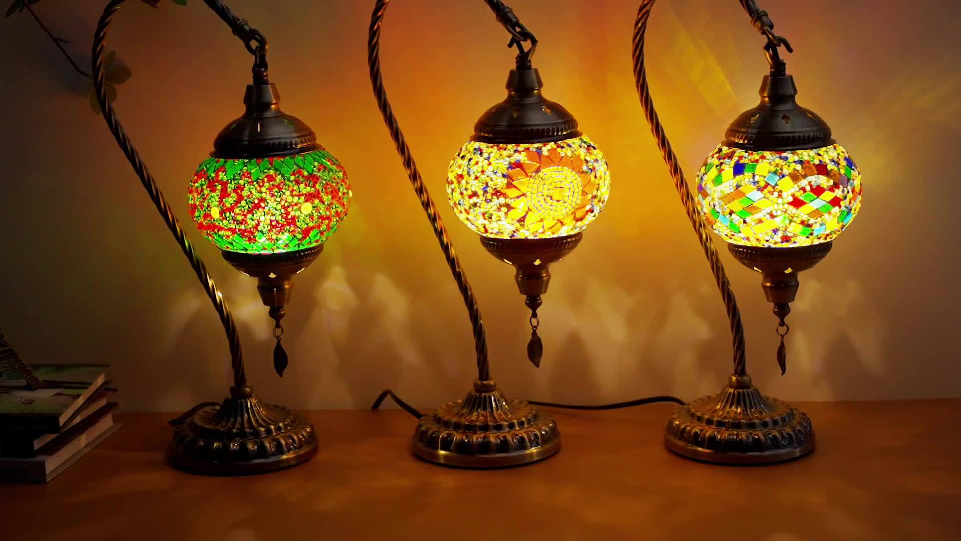Handmade Turkish Mosaic Table Lamp with Metal Base Moroccan Style
