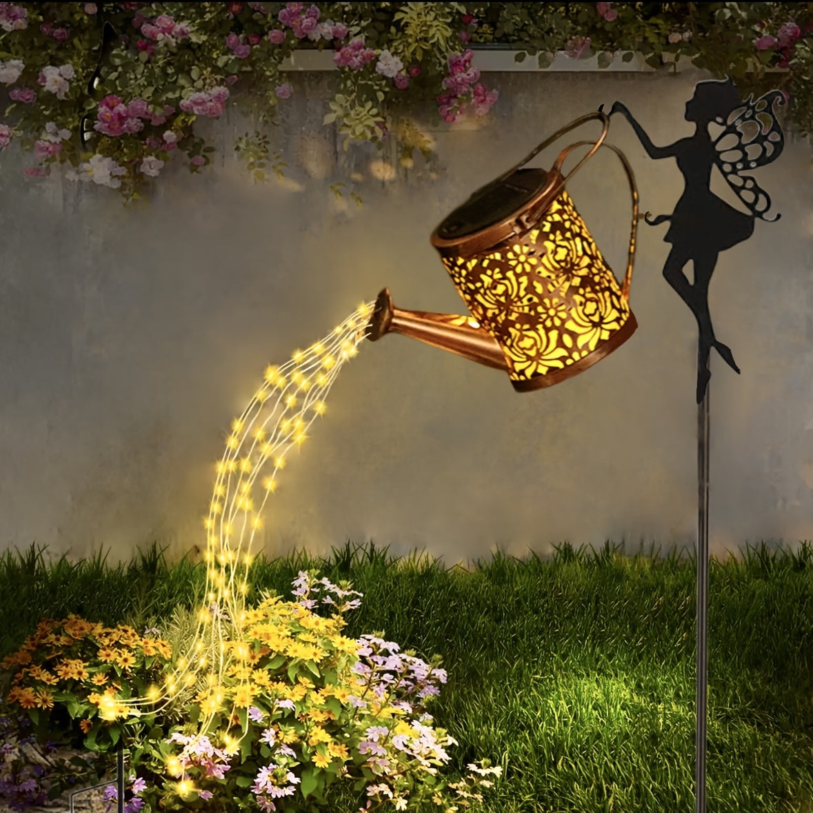 Solar-Powered Fairy Waterfall Garden Light – Magical Outdoor Hanging Kettle with Cascading LED Lights | Holiday & Garden Decoration