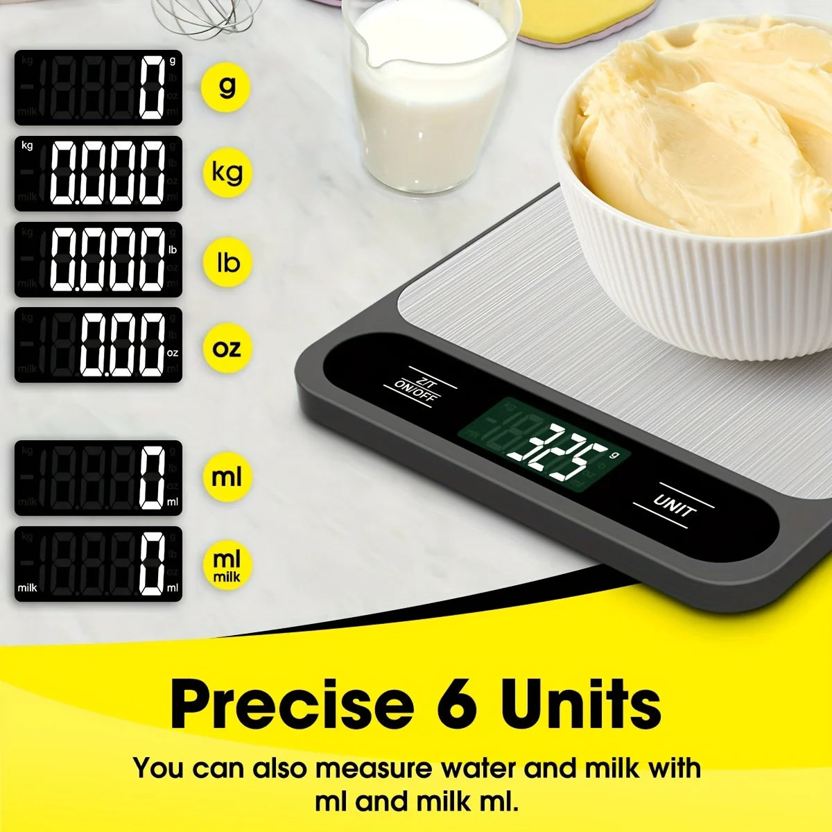 Black Digital Food Scale -  Kitchen Scale Grams and Ounces , Easy to Clean Stainless Steel.