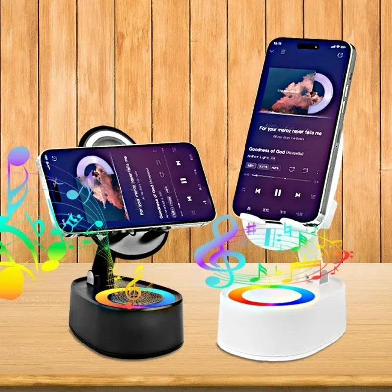 360° Wireless Bluetooth Speaker with LED Light & Foldable Phone Holder