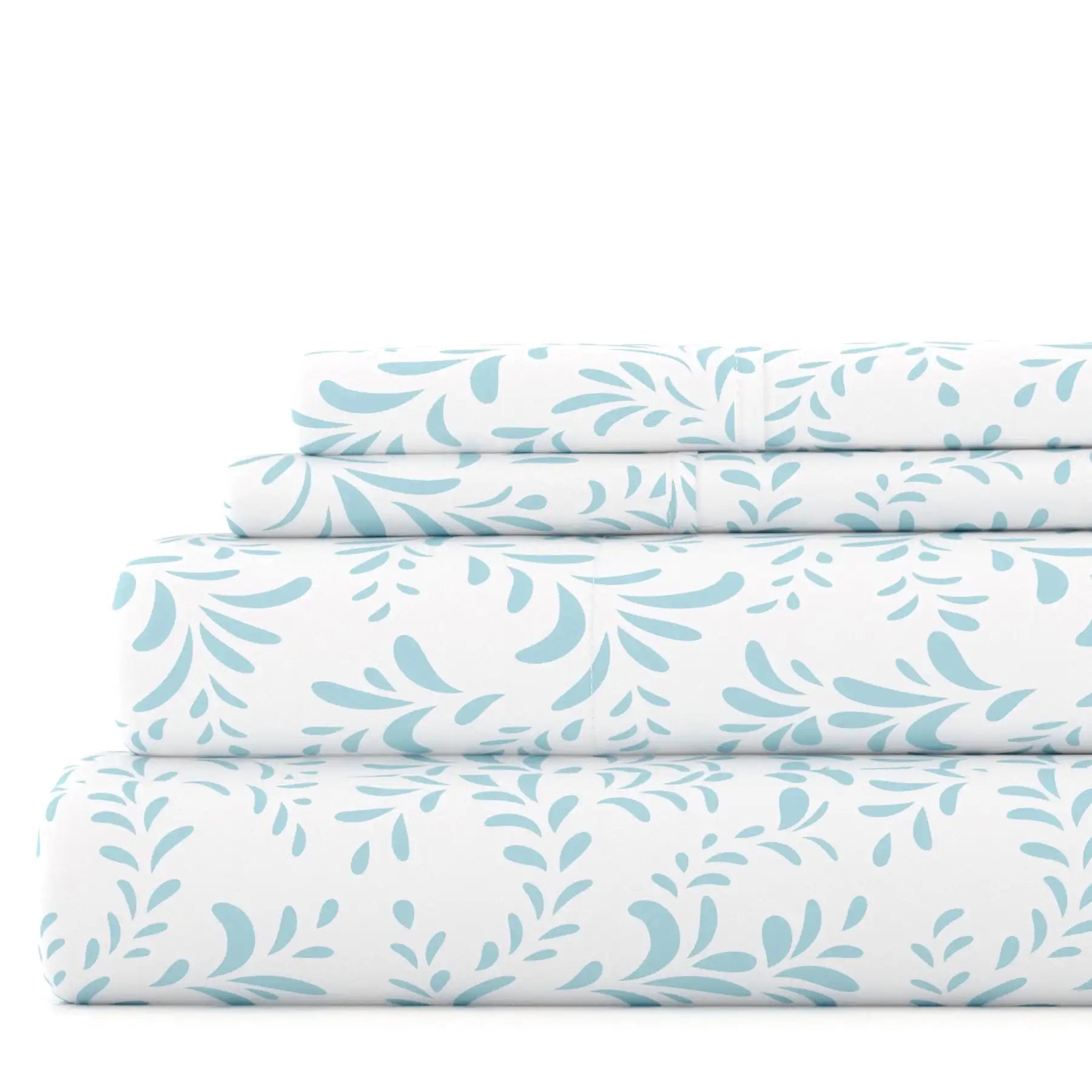 4-Piece Microfiber Bed Sheet Set – Light Blue Vine Pattern (California King)